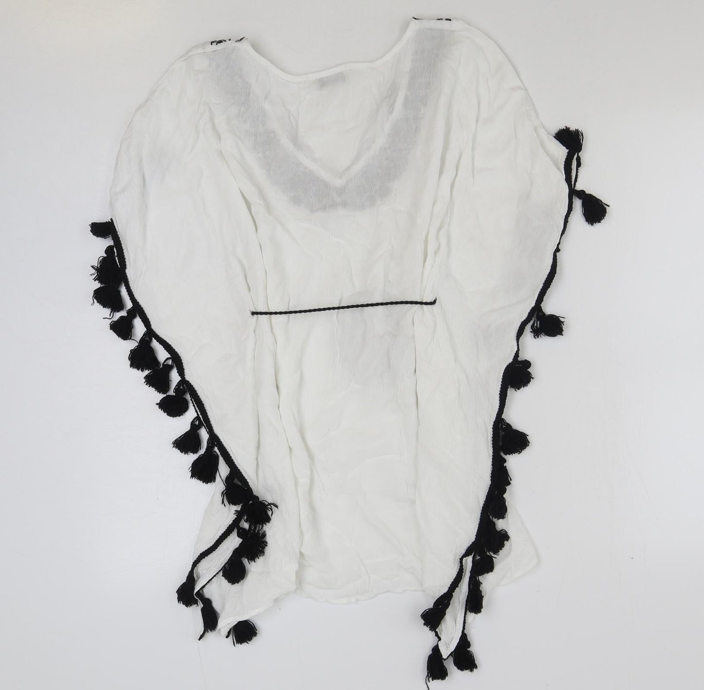 Papaya Womens White Geometric Viscose Basic Blouse Size S Scoop Neck