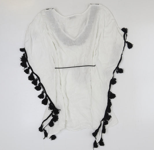 Papaya Womens White Geometric Viscose Basic Blouse Size S Scoop Neck