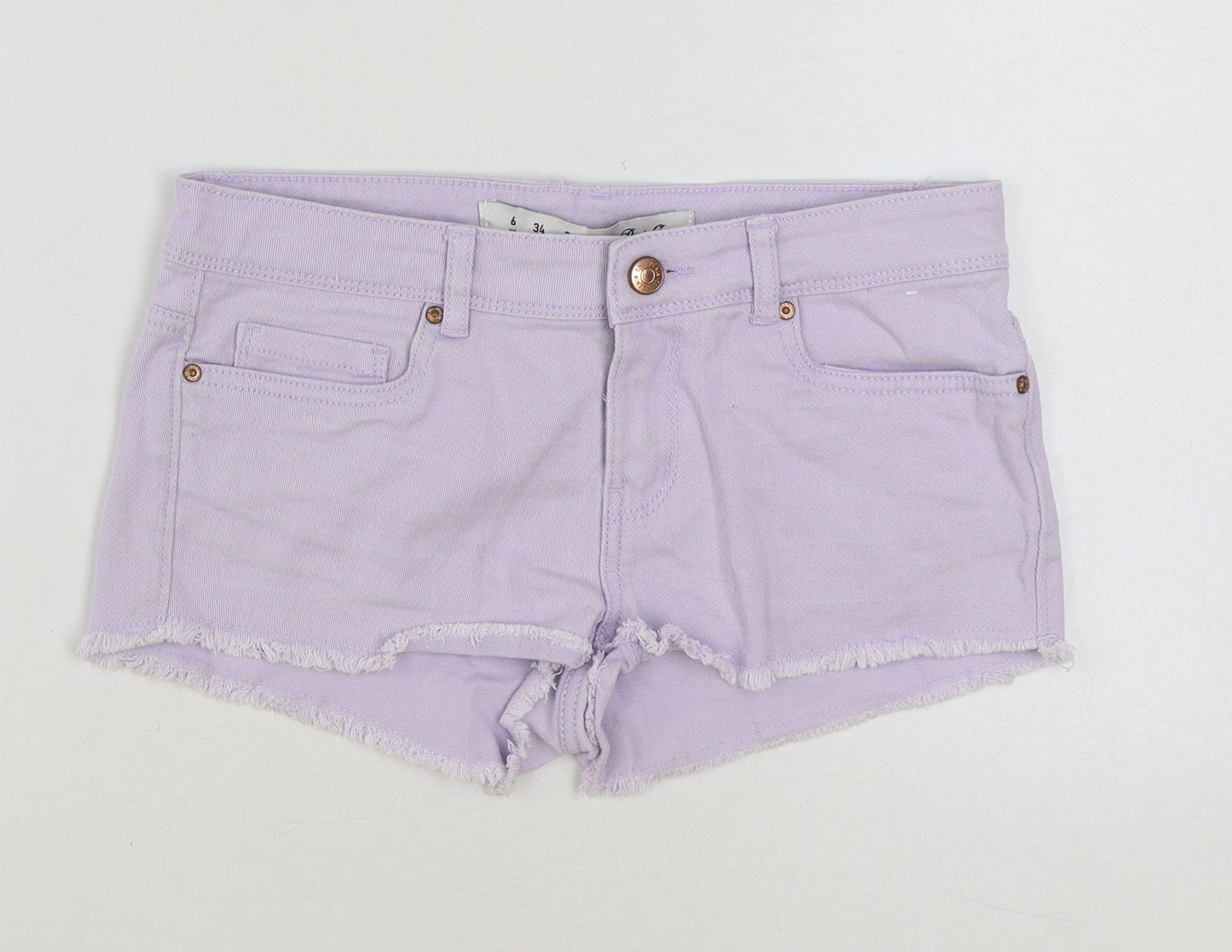 Denim & Co. Womens Purple Cotton Hot Pants Shorts Size 6 Regular Button