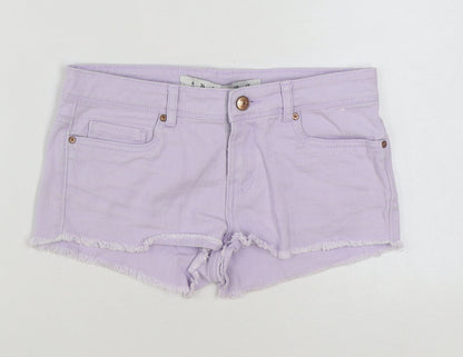 Denim & Co. Womens Purple Cotton Hot Pants Shorts Size 6 Regular Button