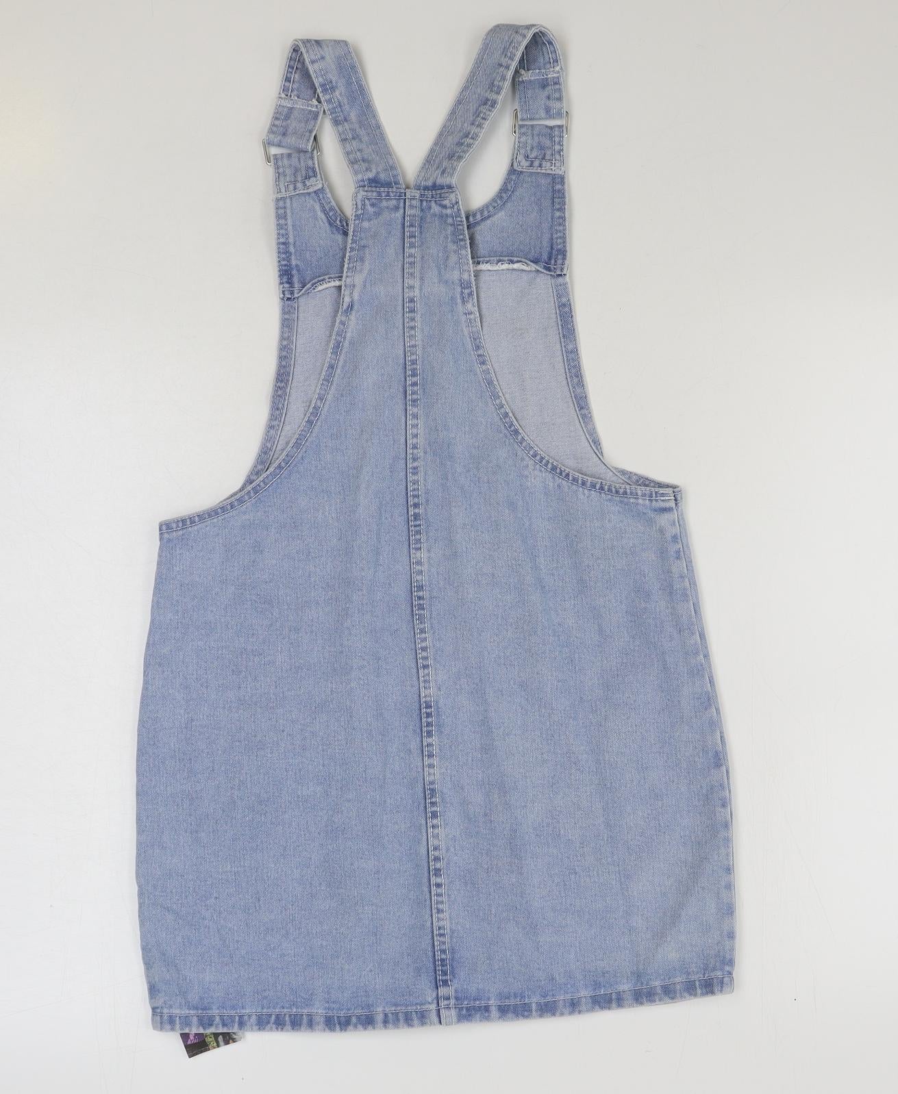 Denim & Co. Womens Blue Cotton Pinafore/Dungaree Dress Size 8 Square Neck Buckle