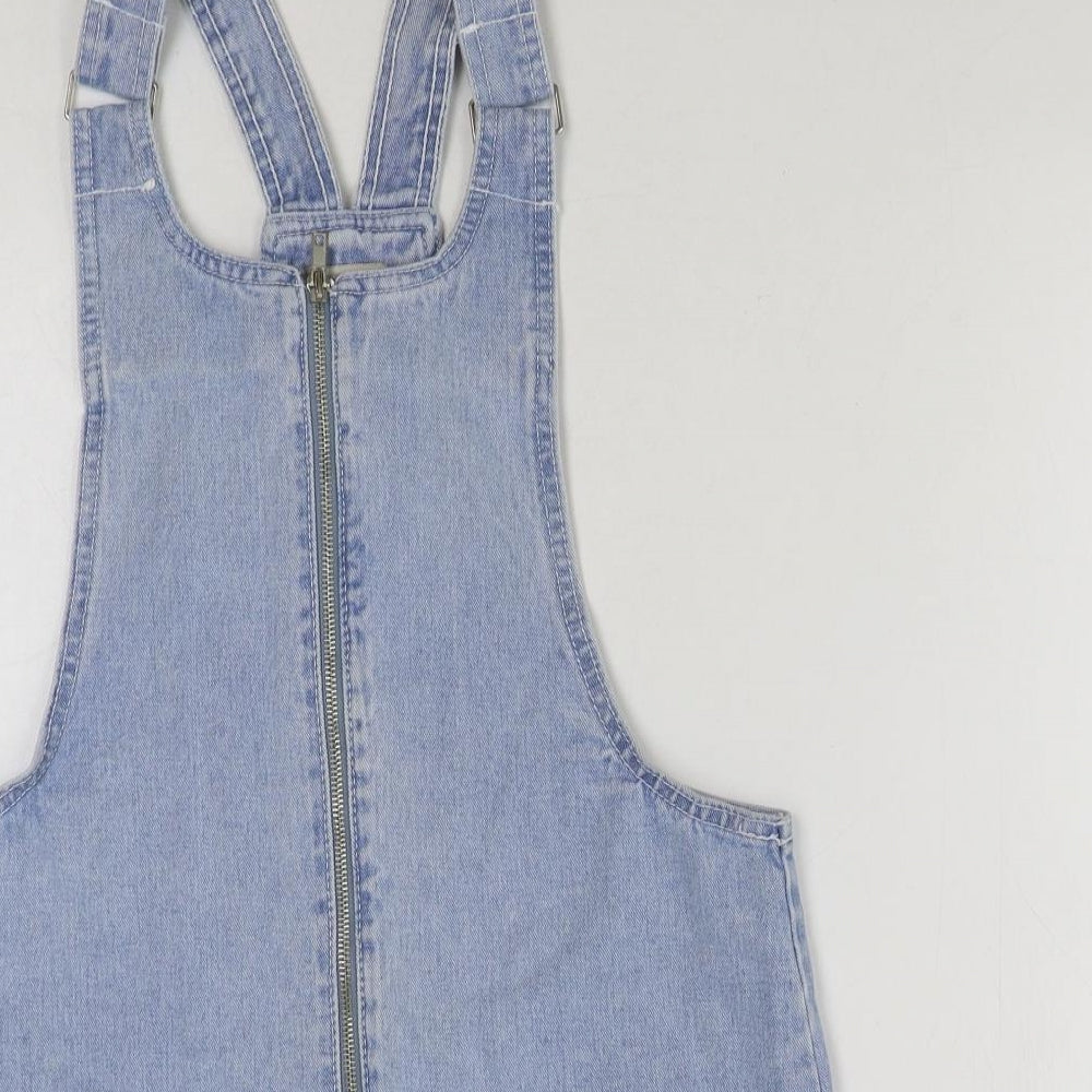 Denim & Co. Womens Blue Cotton Pinafore/Dungaree Dress Size 8 Square Neck Buckle