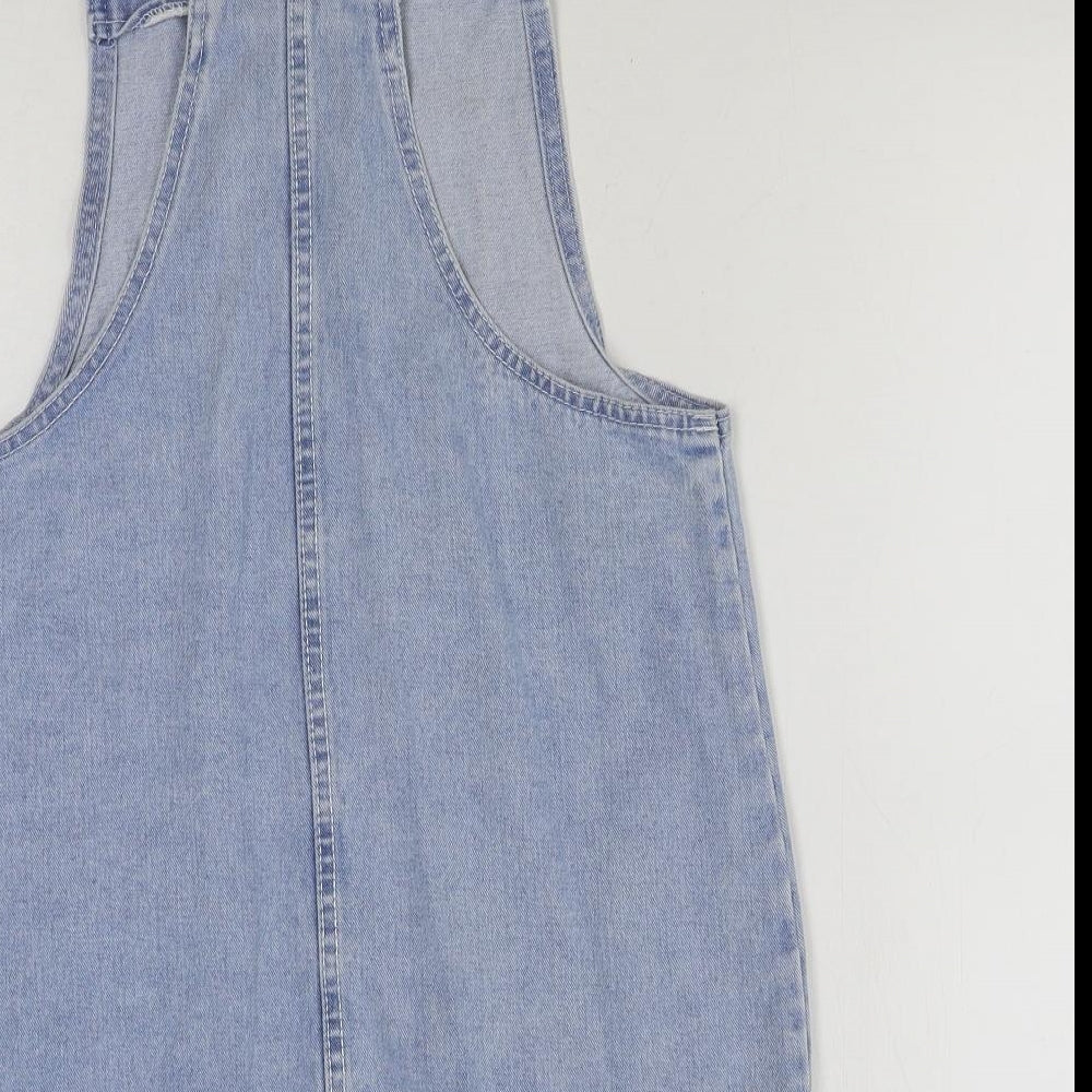 Denim & Co. Womens Blue Cotton Pinafore/Dungaree Dress Size 8 Square Neck Buckle