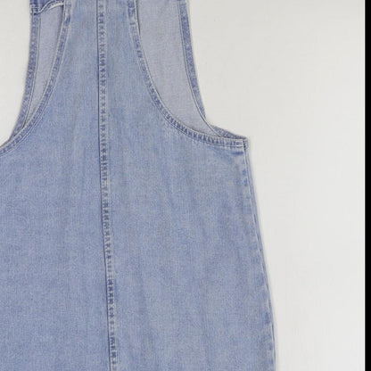 Denim & Co. Womens Blue Cotton Pinafore/Dungaree Dress Size 8 Square Neck Buckle