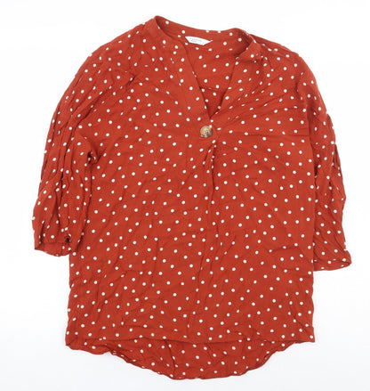 Papaya Womens Orange Polka Dot Viscose Basic Blouse Size 8 V-Neck