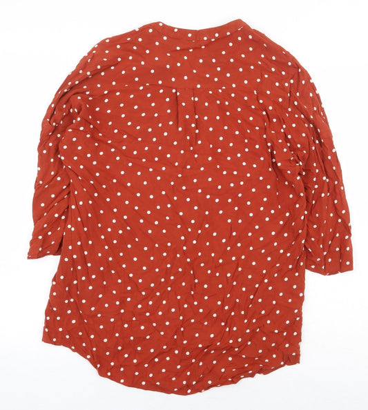 Papaya Womens Orange Polka Dot Viscose Basic Blouse Size 8 V-Neck