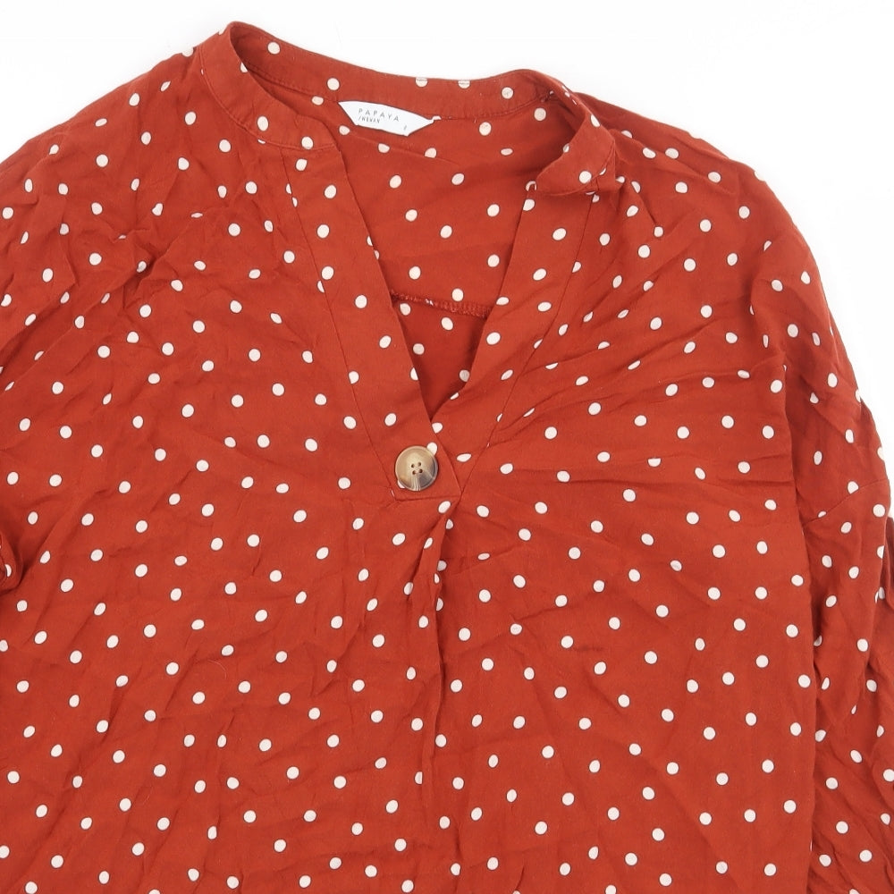 Papaya Womens Orange Polka Dot Viscose Basic Blouse Size 8 V-Neck
