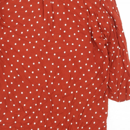 Papaya Womens Orange Polka Dot Viscose Basic Blouse Size 8 V-Neck