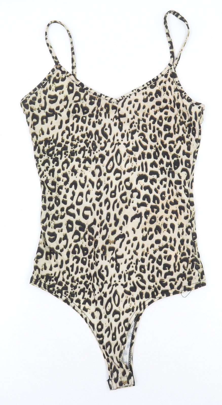 PRETTYLITTLETHING Womens Beige Animal Print Polyester Bodysuit One-Piece Size 8 Snap - Cheetah Print