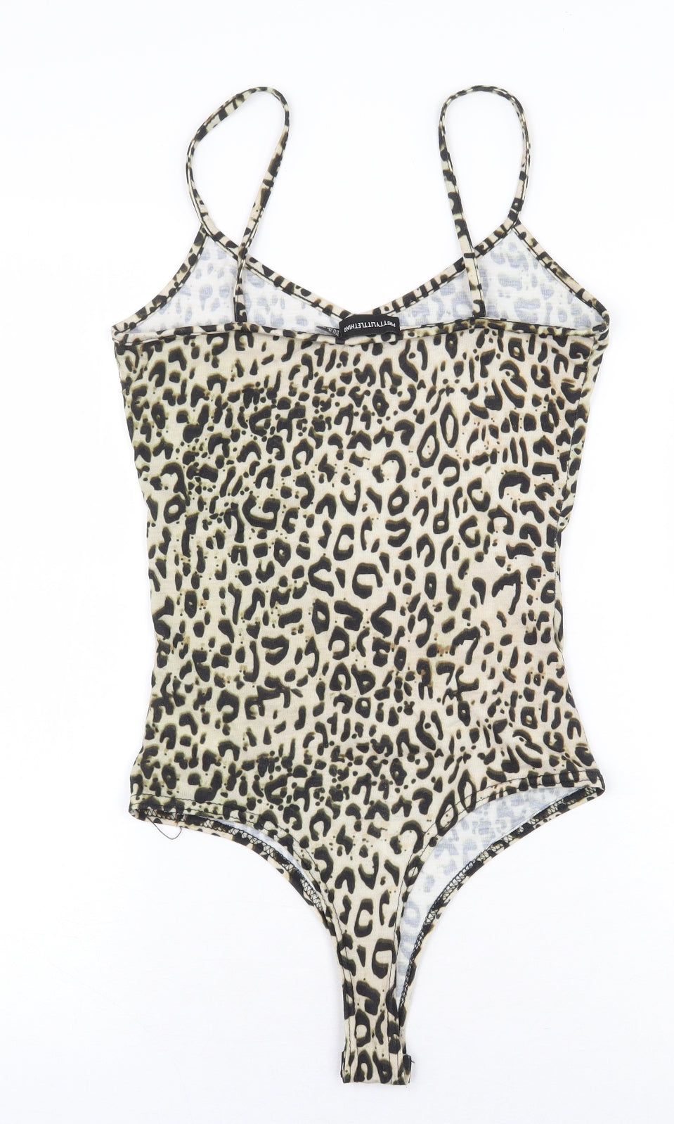 PRETTYLITTLETHING Womens Beige Animal Print Polyester Bodysuit One-Piece Size 8 Snap - Cheetah Print