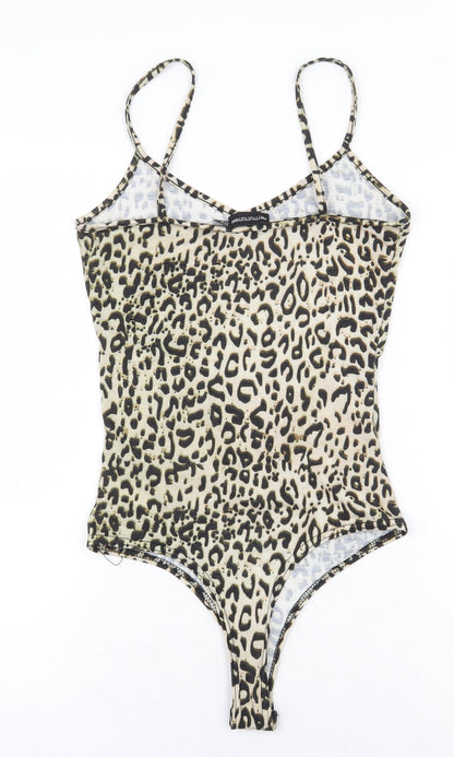 PRETTYLITTLETHING Womens Beige Animal Print Polyester Bodysuit One-Piece Size 8 Snap - Cheetah Print