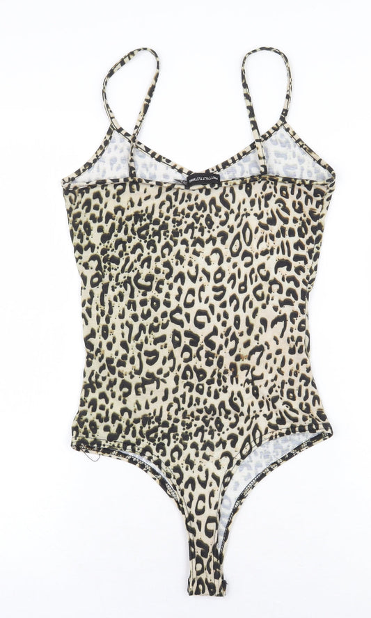 PRETTYLITTLETHING Womens Beige Animal Print Polyester Bodysuit One-Piece Size 8 Snap - Cheetah Print