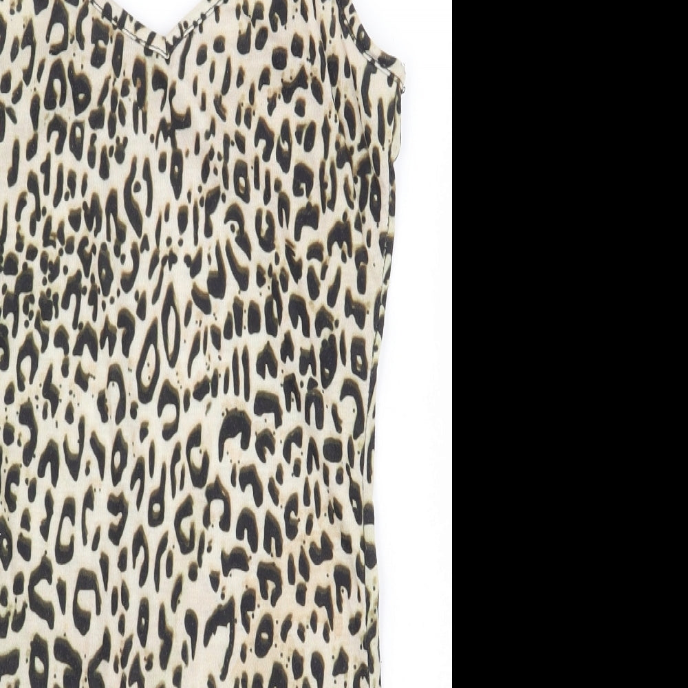 PRETTYLITTLETHING Womens Beige Animal Print Polyester Bodysuit One-Piece Size 8 Snap - Cheetah Print