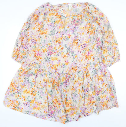 H&M Womens Multicoloured Floral Viscose A-Line Size S Boat Neck Pullover