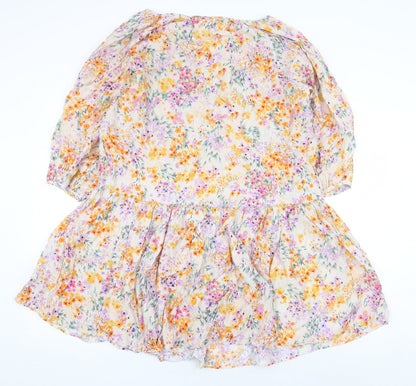 H&M Womens Multicoloured Floral Viscose A-Line Size S Boat Neck Pullover