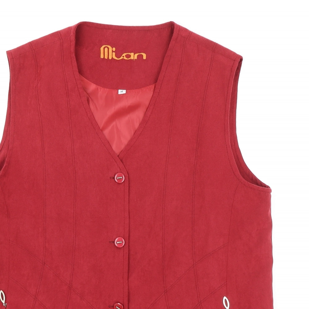 Mian Womens Red Gilet Blazer Size M Button