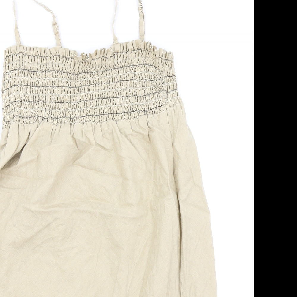 Old Navy Womens Brown Linen Tank Dress Size M Off the Shoulder Pullover