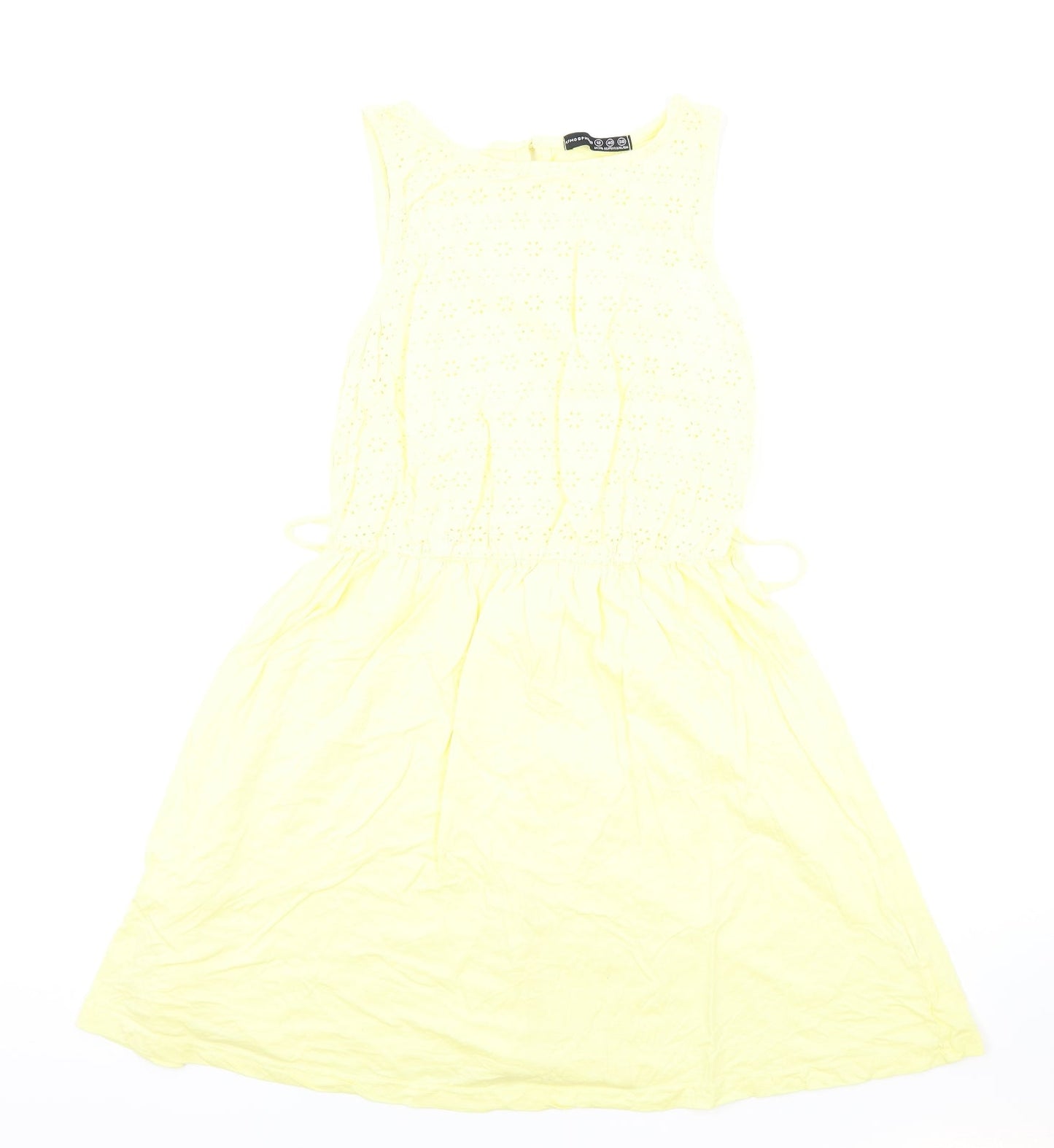 Atmosphere Womens Yellow Cotton Fit & Flare Size 12 Round Neck Button - Lace Detail