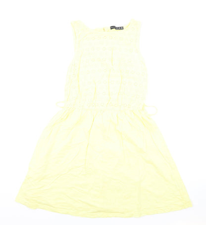 Atmosphere Womens Yellow Cotton Fit & Flare Size 12 Round Neck Button - Lace Detail