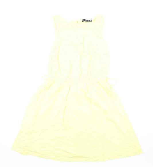Atmosphere Womens Yellow Cotton Fit & Flare Size 12 Round Neck Button - Lace Detail