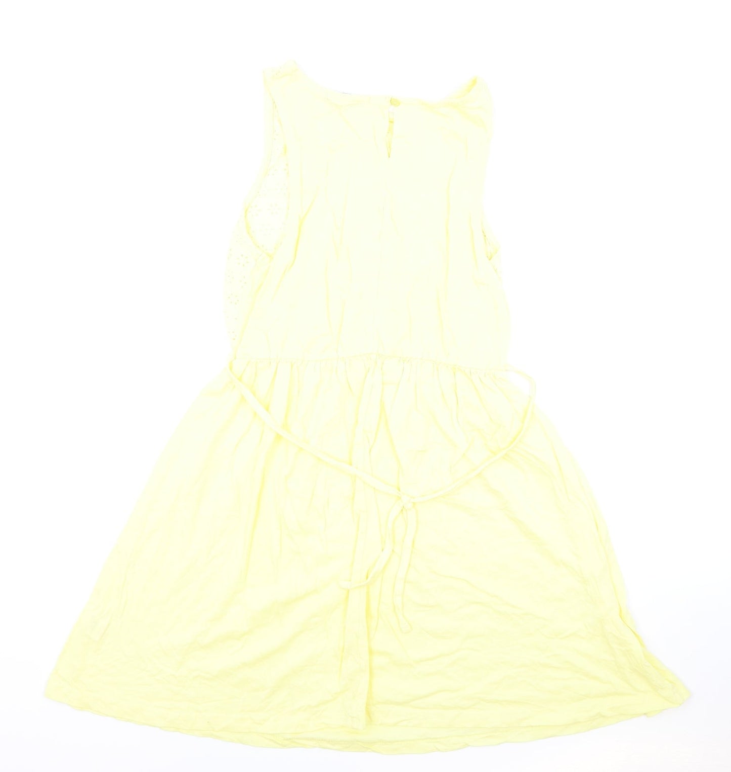 Atmosphere Womens Yellow Cotton Fit & Flare Size 12 Round Neck Button - Lace Detail