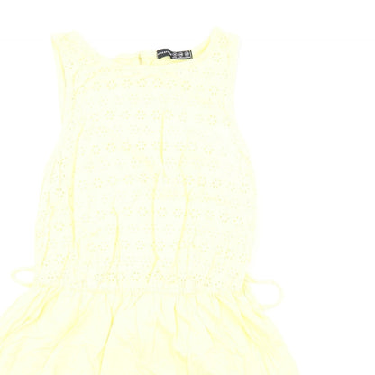 Atmosphere Womens Yellow Cotton Fit & Flare Size 12 Round Neck Button - Lace Detail