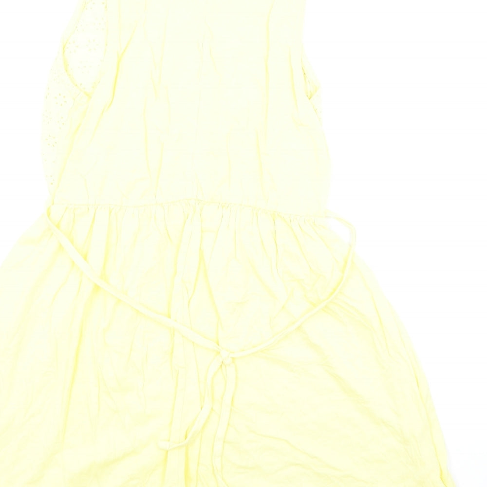 Atmosphere Womens Yellow Cotton Fit & Flare Size 12 Round Neck Button - Lace Detail