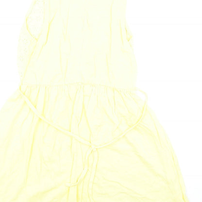 Atmosphere Womens Yellow Cotton Fit & Flare Size 12 Round Neck Button - Lace Detail