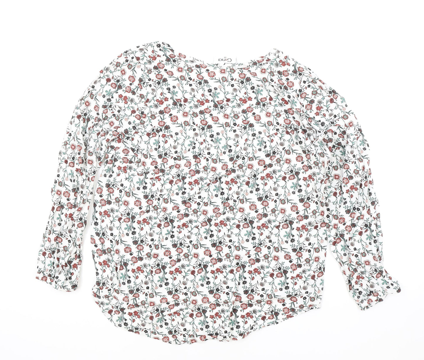 Gina Womens White Floral Viscose Basic Blouse Size 44 Boat Neck