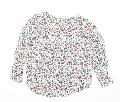 Gina Womens White Floral Viscose Basic Blouse Size 44 Boat Neck