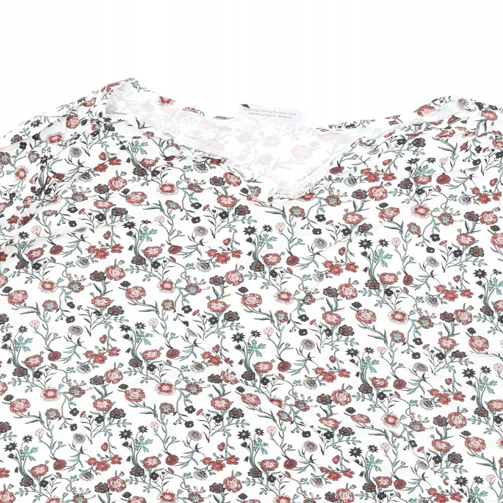Gina Womens White Floral Viscose Basic Blouse Size 44 Boat Neck