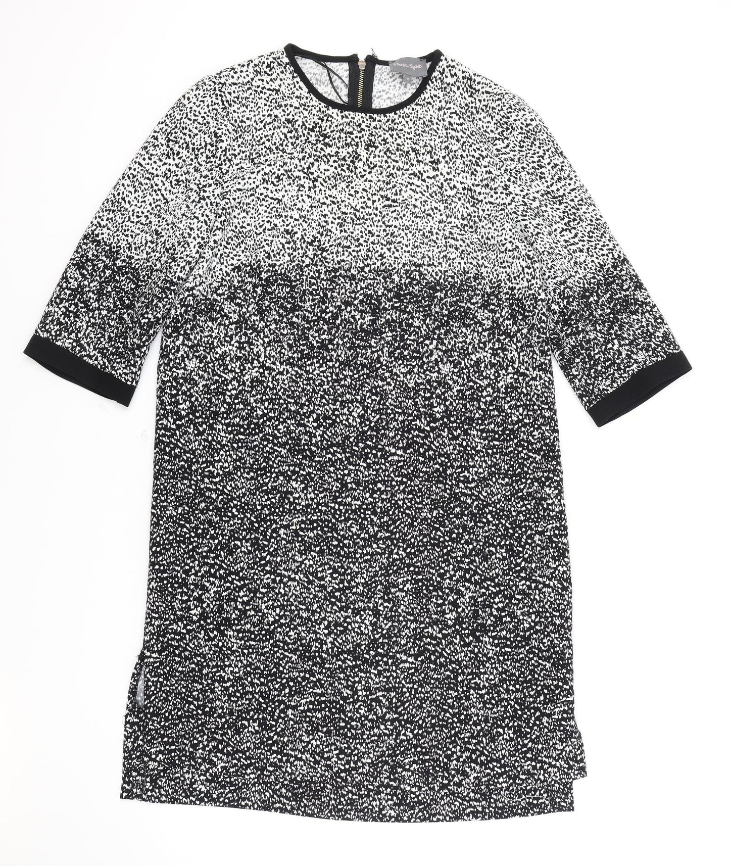 Phase Eight Womens White Geometric Polyester T-Shirt Dress Size 10 Round Neck Zip
