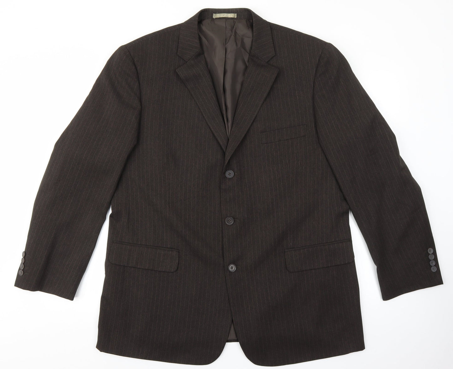 Taylor & Wright Mens Brown Striped Polyester Jacket Suit Jacket Size 46 - Padded Shoulders
