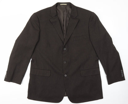 Taylor & Wright Mens Brown Striped Polyester Jacket Suit Jacket Size 46 - Padded Shoulders