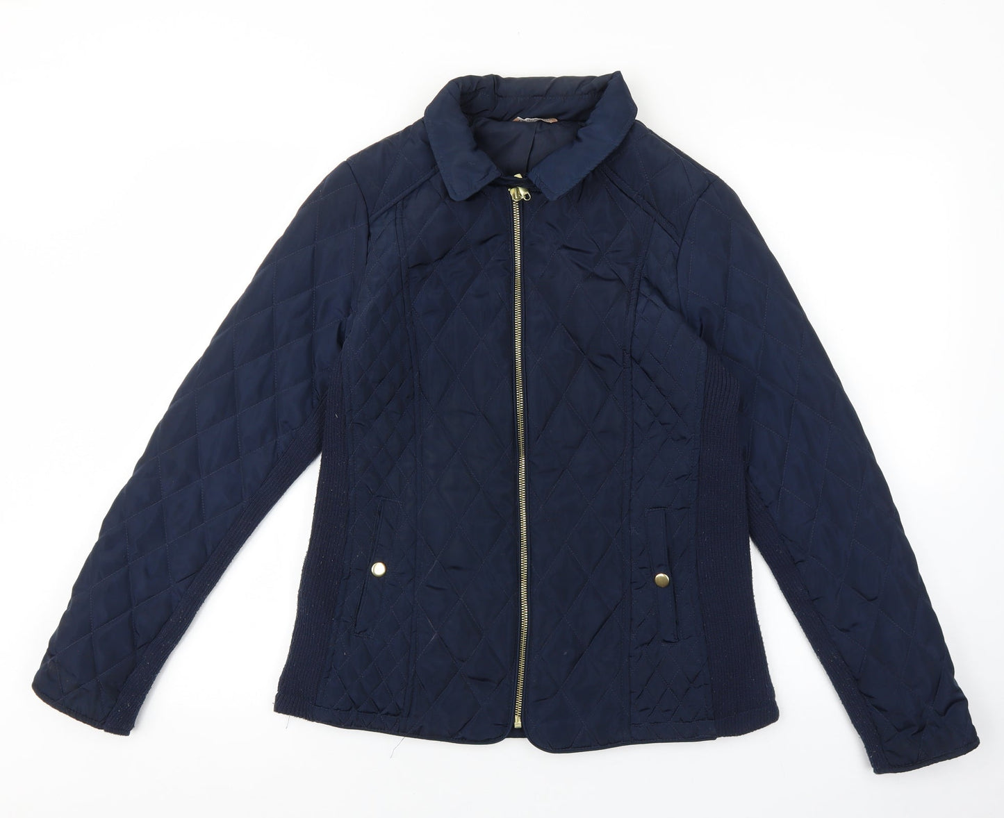 Avenue Womens Blue Quilted Coat Size 12 Zip