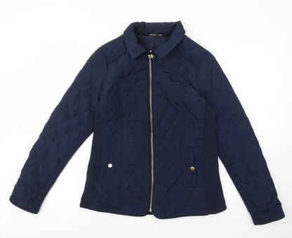 Avenue Womens Blue Quilted Coat Size 12 Zip