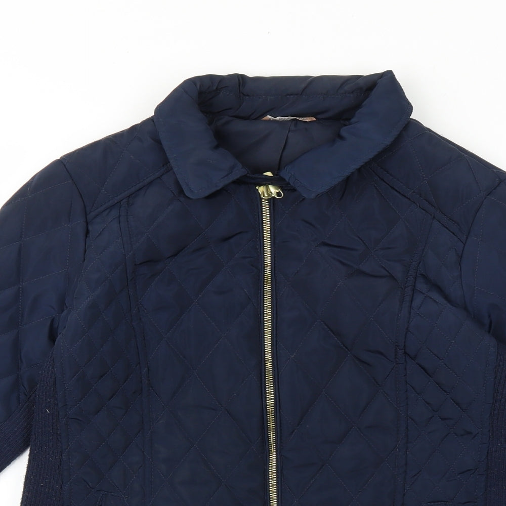 Avenue Womens Blue Quilted Coat Size 12 Zip