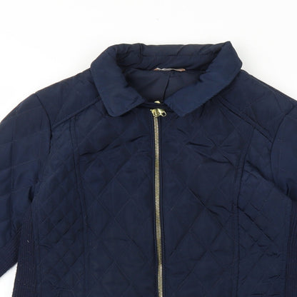 Avenue Womens Blue Quilted Coat Size 12 Zip