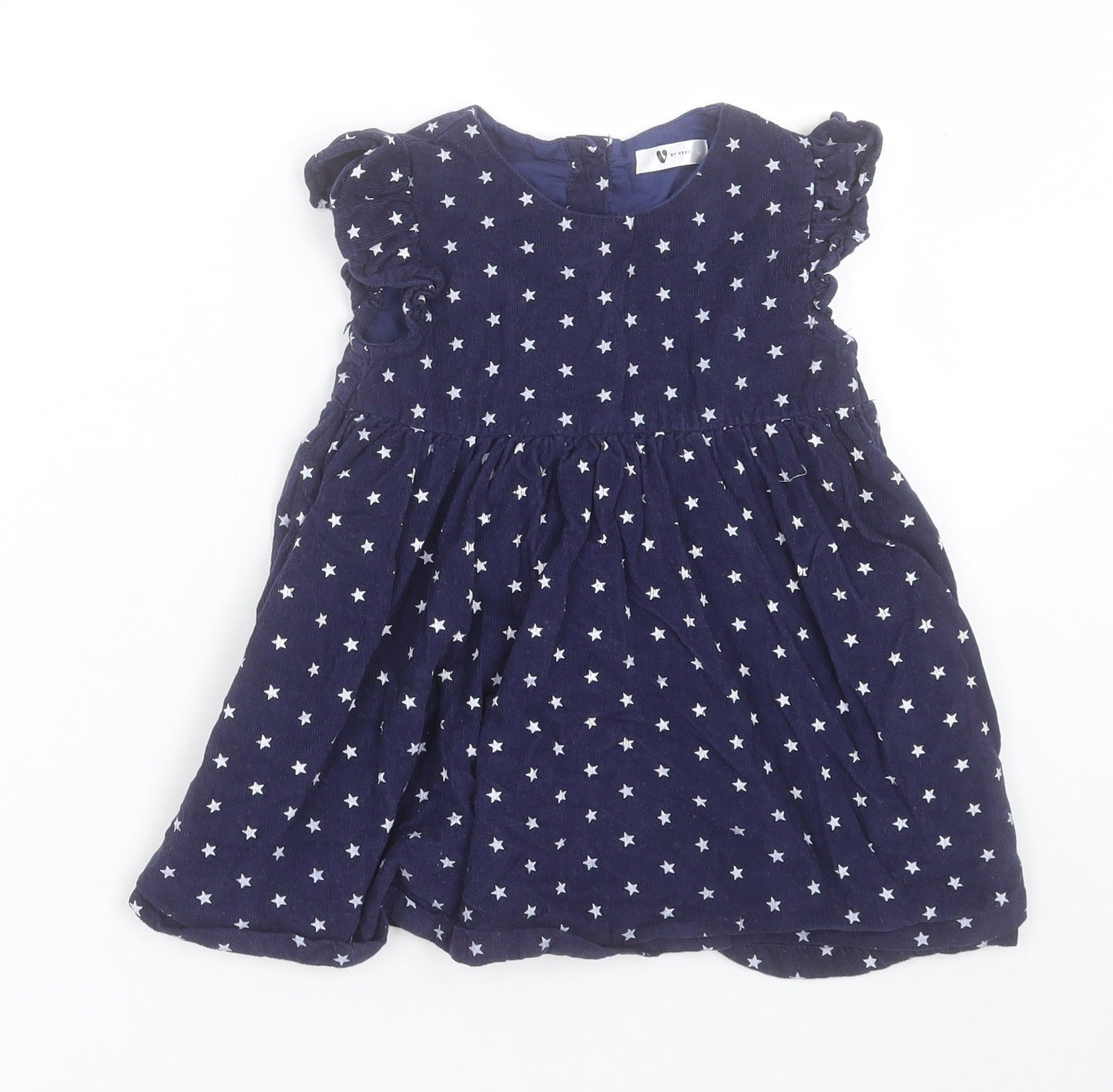 Very Girls Blue Geometric Cotton A-Line Size 2-3 Years Crew Neck Button - Star Pattern