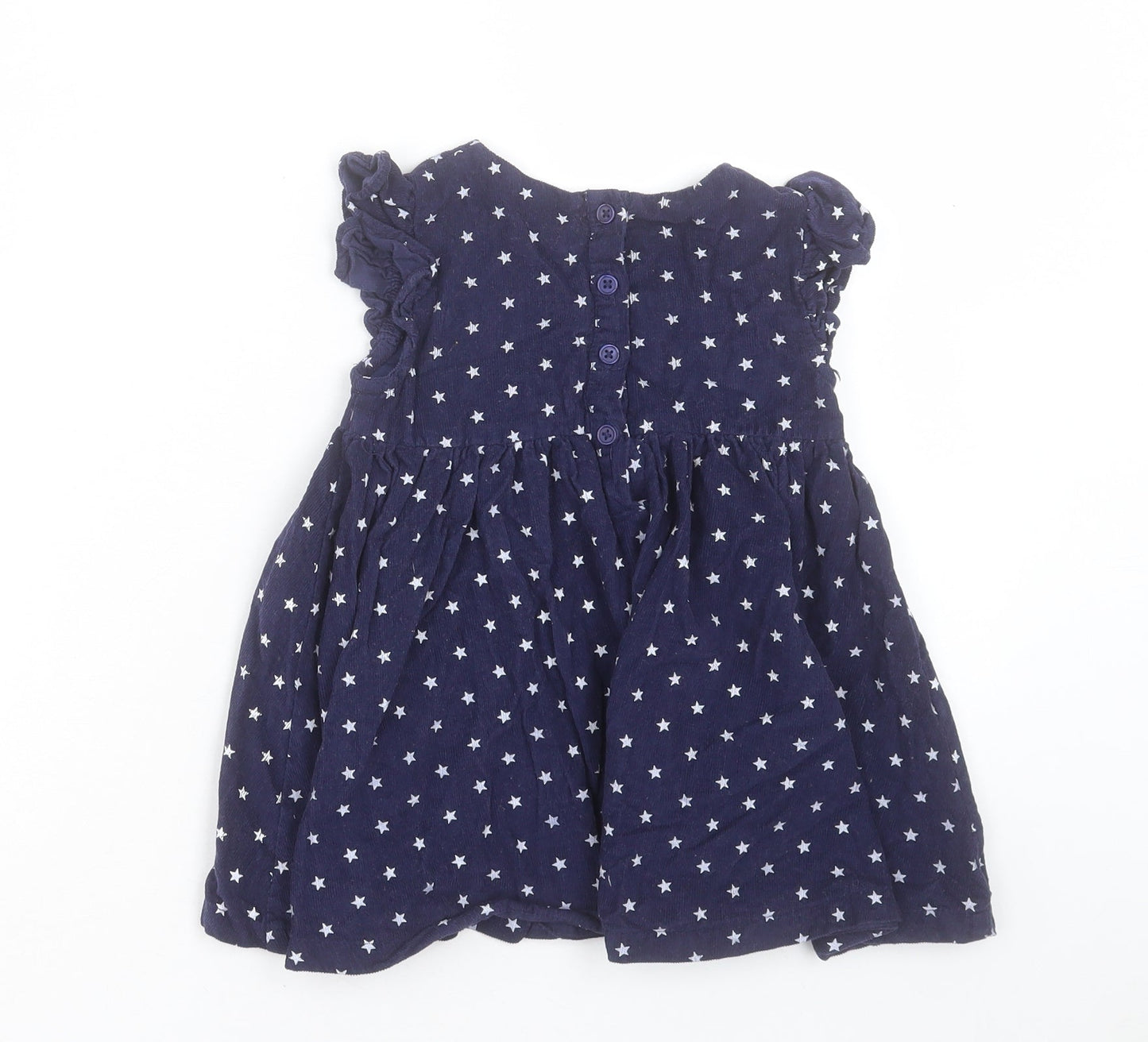 Very Girls Blue Geometric Cotton A-Line Size 2-3 Years Crew Neck Button - Star Pattern