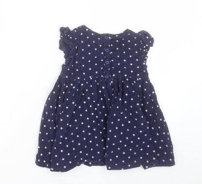 Very Girls Blue Geometric Cotton A-Line Size 2-3 Years Crew Neck Button - Star Pattern