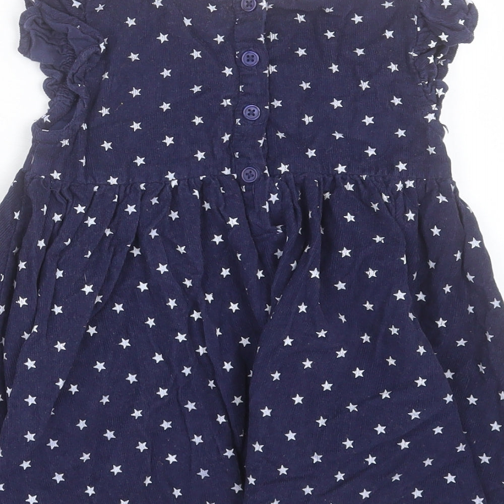 Very Girls Blue Geometric Cotton A-Line Size 2-3 Years Crew Neck Button - Star Pattern