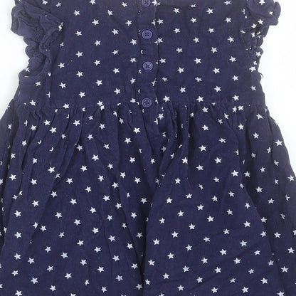 Very Girls Blue Geometric Cotton A-Line Size 2-3 Years Crew Neck Button - Star Pattern