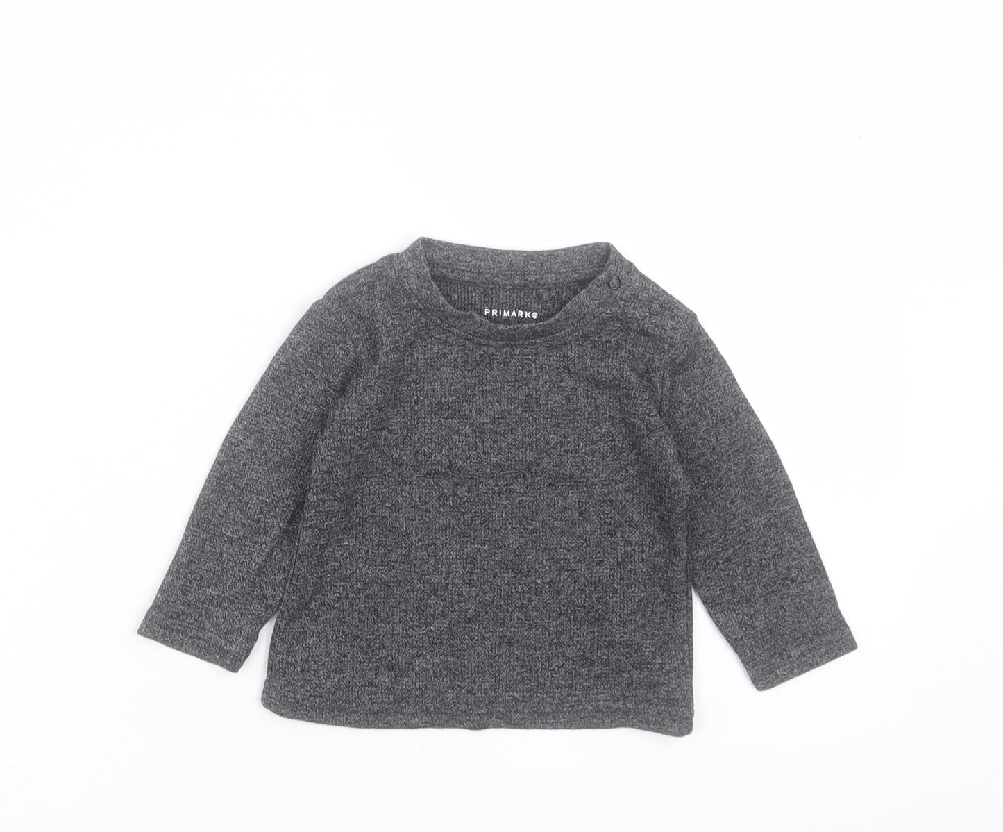 Primark Baby Grey Cotton Basic T-Shirt Size 3-6 Months Crew Neck Snap