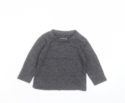Primark Baby Grey Cotton Basic T-Shirt Size 3-6 Months Crew Neck Snap
