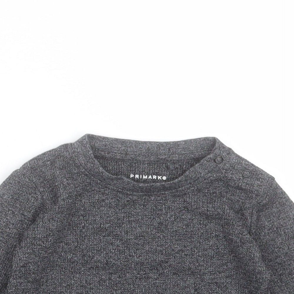 Primark Baby Grey Cotton Basic T-Shirt Size 3-6 Months Crew Neck Snap