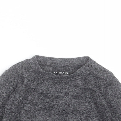 Primark Baby Grey Cotton Basic T-Shirt Size 3-6 Months Crew Neck Snap