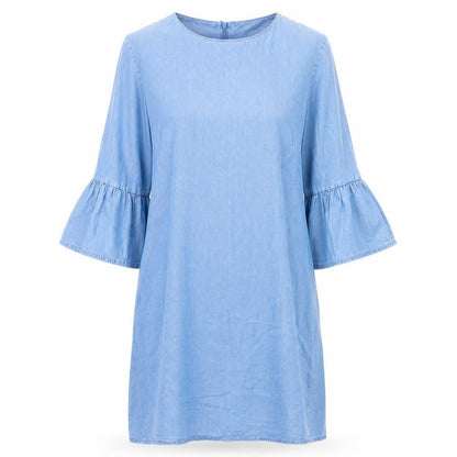 Zara Womens Blue Cotton Shift Size S Round Neck Zip