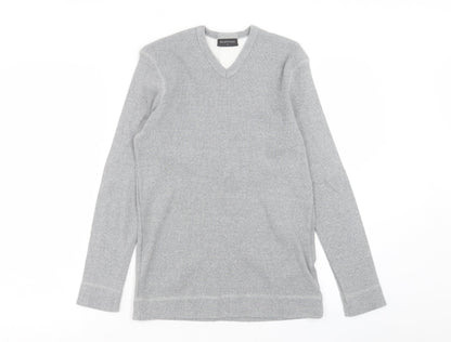 Burton Mens Grey V-Neck Cotton Pullover Jumper Size L