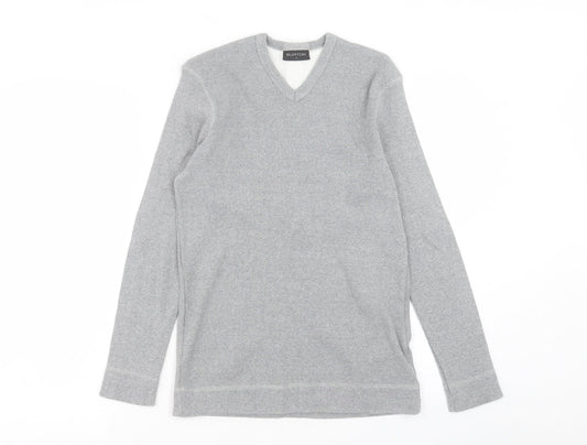 Burton Mens Grey V-Neck Cotton Pullover Jumper Size L